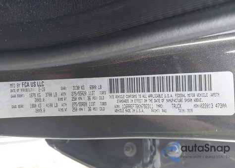 2019 Ram 1500 Big Horn/Lone Star 4X2 5'7 Box z USA, uszkodzony, nr VIN 1C6RREFT6KN792311